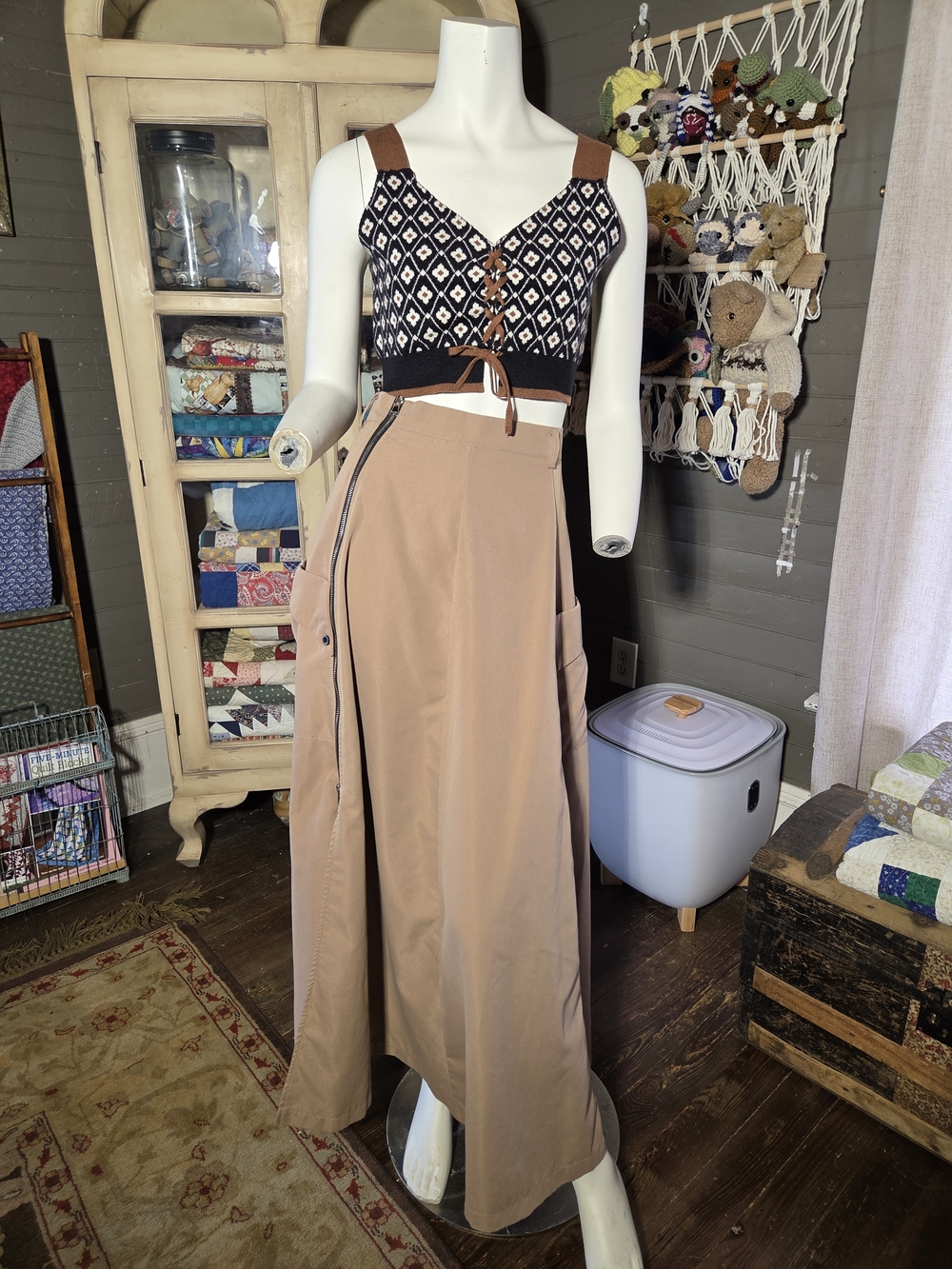 Women’s Tan Maxi Skirt with Side Zipper